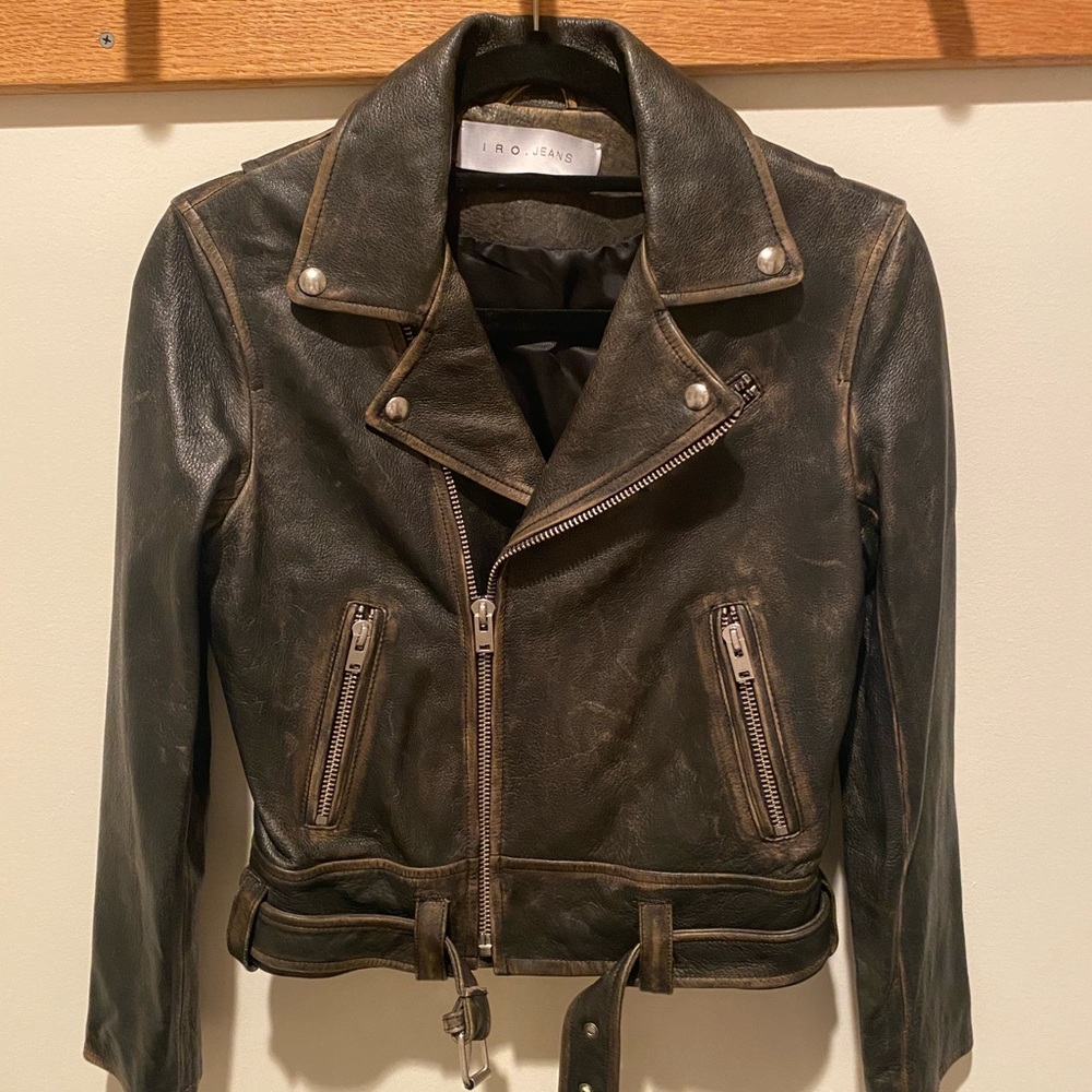 Iro Brown Distressed Leather Jacket. Size 34 great condition
